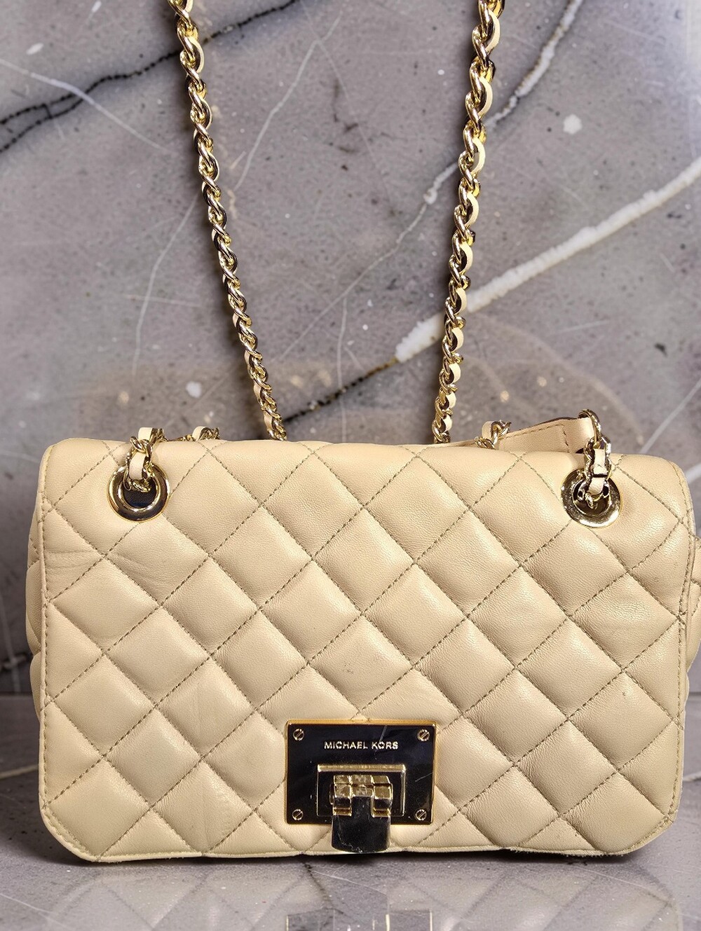 Michael Kors Sloan Quilted Leather Chain Shoulder Bag - Beige / Cream - Picture 7 of 12